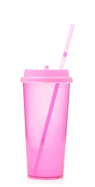 Plastic glass with lid isolated on a white background