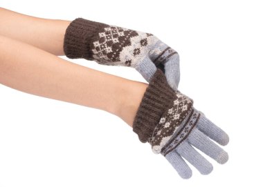 hand putting on or removing glove isolated on white background.
