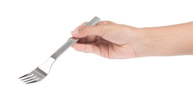 Beyaz arka plan üzerinde izole çatal tutan el