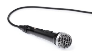 Silver handheld ball head microphone isolated on white backgroun