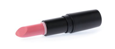 Nude lipstick tube isolated on white background. Pink lipstick.