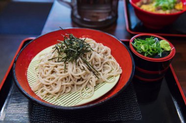 close up cold udon on table