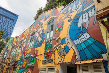 SINGAPORE - FEBRUARY 19, 2017: Wall mural Street with old buildi