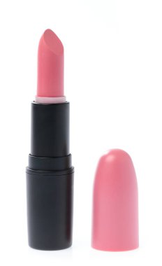 Nude lipstick tube isolated on white background. Pink lipstick.