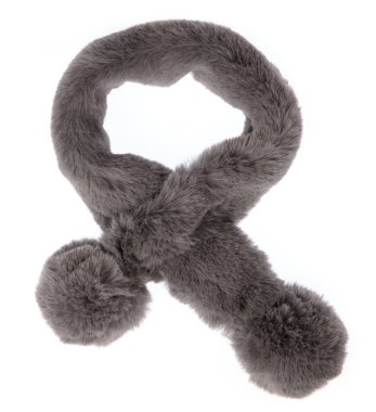 Grey fur scarf isolated on white background