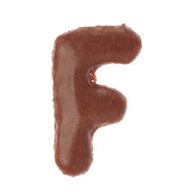 Beyaz arkaplanda izole edilmiş F harfli kurabiye.