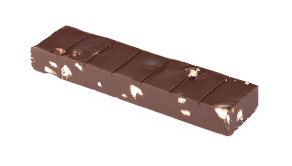 Chocolate bar with nuts almond broken into pieces isolated on a — Stockfoto