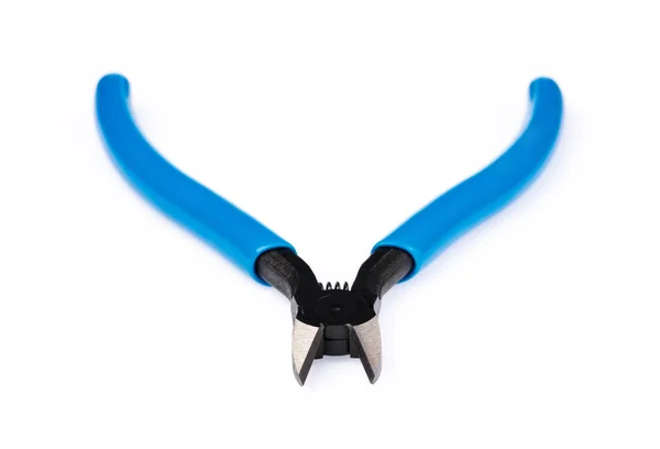 Blue side cutting pliers isolated on a white background — 图库照片