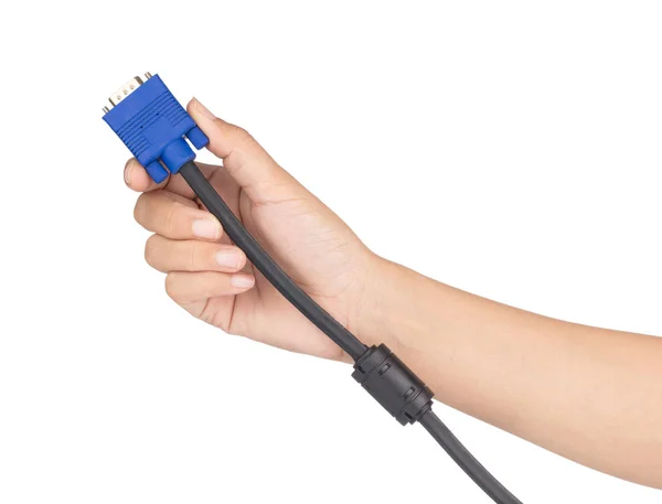 Hand houden Vga tech pc ingang kabel connector geïsoleerd op wit — Stockfoto