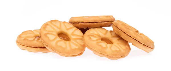 Μπισκότα με σάντουιτς, γεμάτα με μαρμελάδα που απομονώνονται σε λευκό φόντο — Φωτογραφία Αρχείου