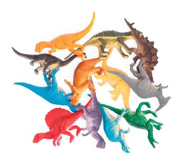 Jouets en plastique dinosaure isolé sur fond blanc — Photo