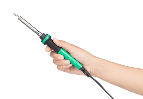 Hand holding Soldering iron isolated on white background. — Stock Photo, Image