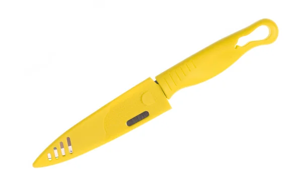 Cuchillo amarillo aislado sobre fondo blanco — Foto de Stock