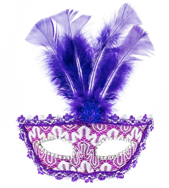 Glitter Mardi Gras Feather Mask isoliert auf weißem Hintergrund — Stockfoto