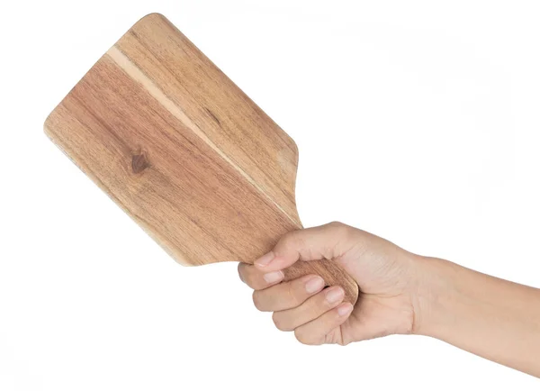 Tablero de corte de paleta de madera de mano aislado en un bac blanco — Foto de Stock