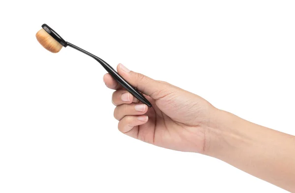 Hand holding Makeup Brush isolated on white background — Stock Photo, Image