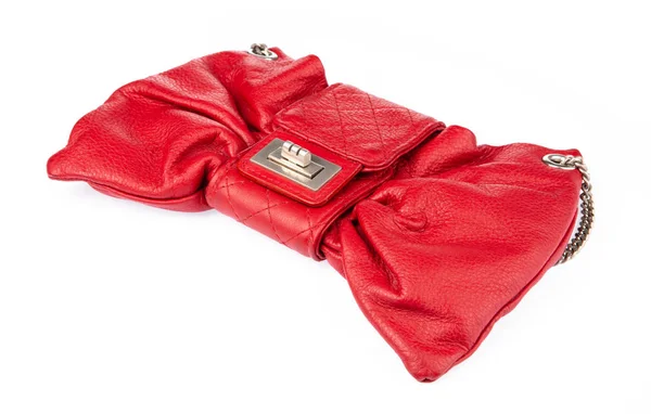 Червона шкіряна сумка, червона сумочка ізольована на білому тлі — стокове фото