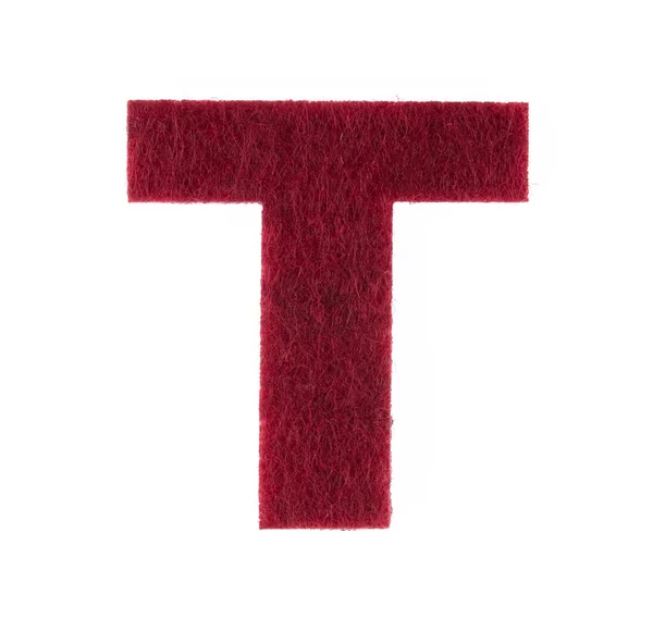 Alphabet T är gjord av filt isolerade på vit bakgrund. — Stockfoto
