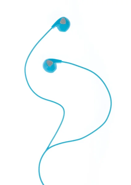 Blue Earphones geïsoleerd op een witte achtergrond — Stockfoto