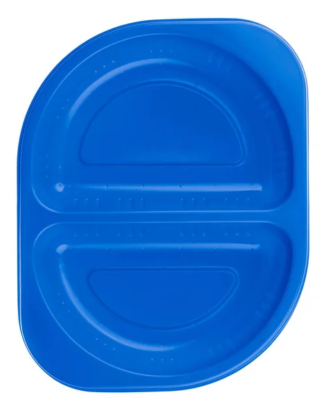 Azul de plástico recipiente de comida isolado no fundo branco — Fotografia de Stock