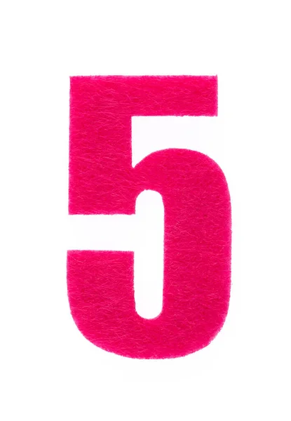 Number 5 made of felt isolated on white background — Stock Photo, Image