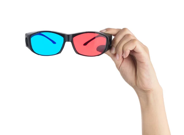 Hand hält 3D-Brille isoliert auf weißem Hintergrund — Stockfoto