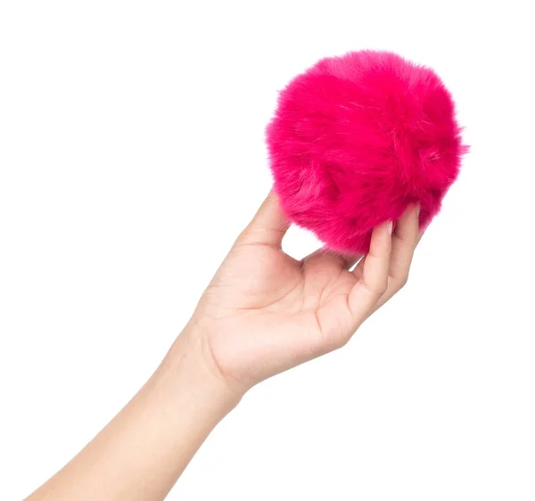 Hand holding Fur ball isolated on white background — 스톡 사진