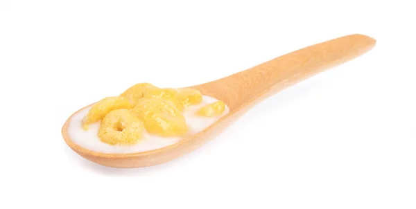 Cereal Milk Wood Spoon Isolated White Background — 图库照片