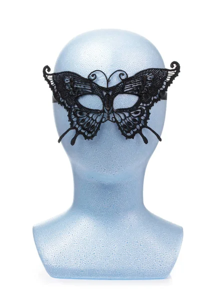 Máscara de carnaval de mariposa con cabeza de maniquí aislado en ba blanco — Foto de Stock