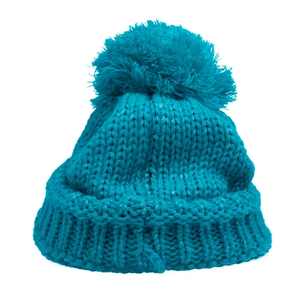 Nový pletený vlněný klobouk s Pom Pom izolované na bílém pozadí — Stock fotografie