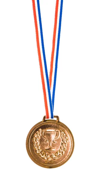 Gouden medaille wordt toegekend geïsoleerd op witte achtergrond. — Stockfoto