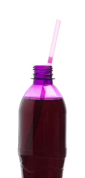 Refreshing grape drink in plastic bottle isolated on white backg — 스톡 사진