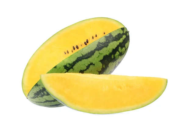 Fresh yellow watermelon slice isolated on white background — Stock Photo, Image