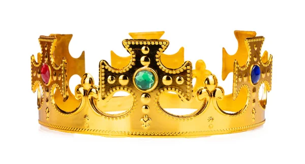 Krone des Königs royal golden isoliert auf weißem Hintergrund — Stockfoto