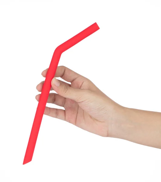 Hand holding straw silicone isolated on white background — Stockfoto