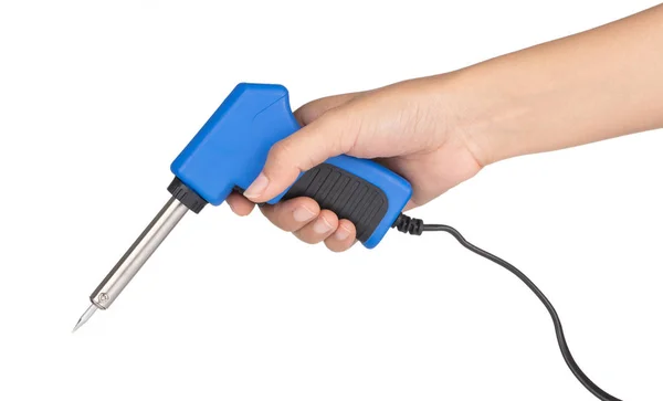 Hand holding Gun electric solder for soldering electronic work i — Stok fotoğraf