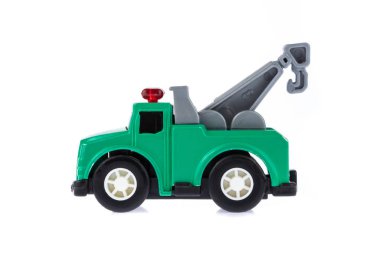 Forklift truck toy isolated on white background