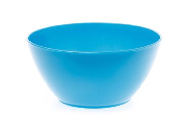 Empty blue plastic bowl isolated on white background