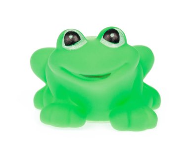Plastik Oyuncak Hayvan Kurbağası beyaz arka planda izole edildi