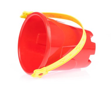 Red toy small bucket isolated on white background