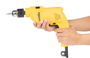 Hand holding Electric drill isolated on white background