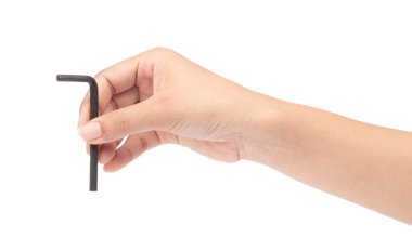 El ele tutuşan altıgen ya da İngiliz anahtarı beyaz arka grupta izole edilmiş