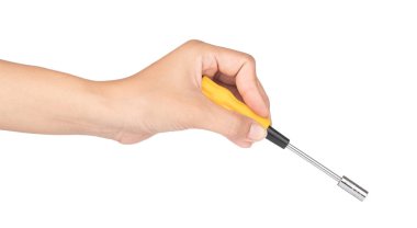 hand holding Nut Drivers isolated on a white background.