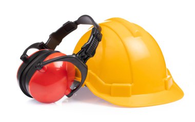 Energy headphones with workwear Safety Hard Hat/Helmet isolated 