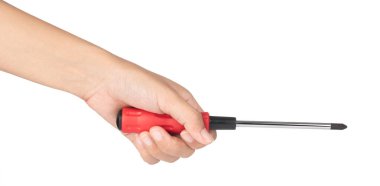 hand holding screwdriver for repair isolated on a white backgrou