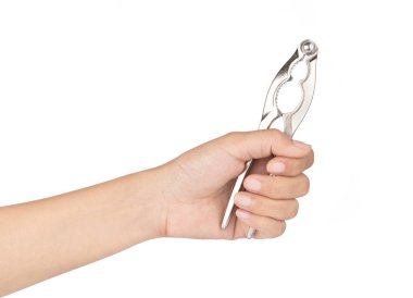 Beyaz arka planda izole edilmiş yengeçler için pense tutuşu