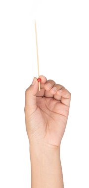 Beyaz arka planda izole edilmiş meyveler için ahşap çubuk