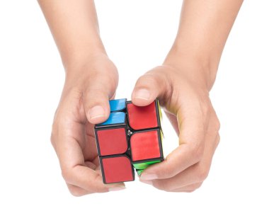 Thailand, Ubon Ratchathani. October 19, 2017. Hand holding Rubik