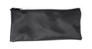 Beyaz arka planda siyah deri cüzdan.