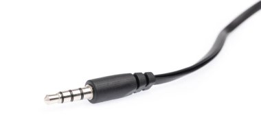 close up of earphones isolated on white background